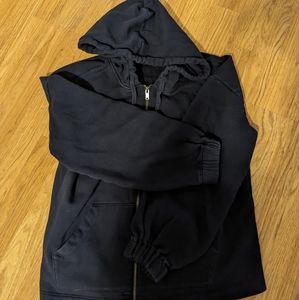 Blue Zipper Cropped Hoodie